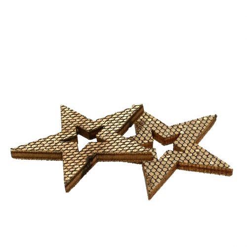 Product Wood star gold sprinkle decoration 4cm 48pcs