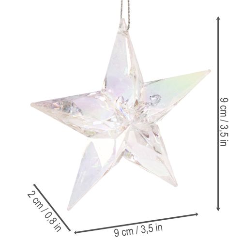 Decorative star ornaments, iridescent clear acrylic, Christmas tree decorations, 9cm, 6 pieces | Floristik24.ie