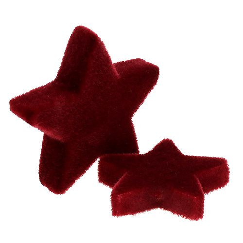 Product Christmas decoration stars Bordeaux flocked table decoration 4-5cm 40 pcs