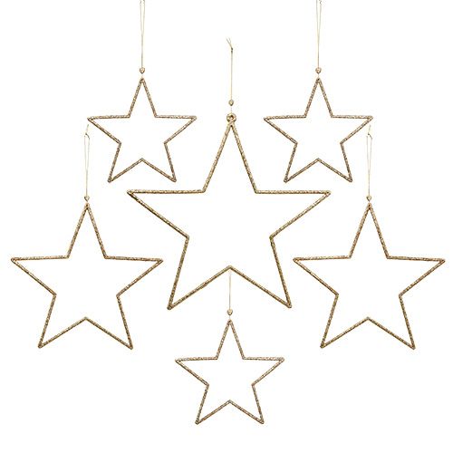 Floristik24 Star set for hanging gold, mica 17-32cm