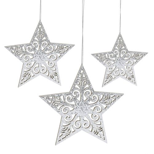 Star silver to hang 8cm - 12cm 9pcs
