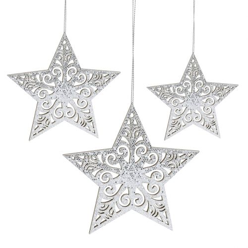 Floristik24 Star Silver for hanging 8cm - 12cm 9pcs
