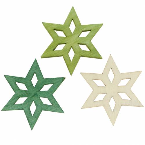 Floristik24 Scatter decoration wooden star green mix 4cm 72 pcs