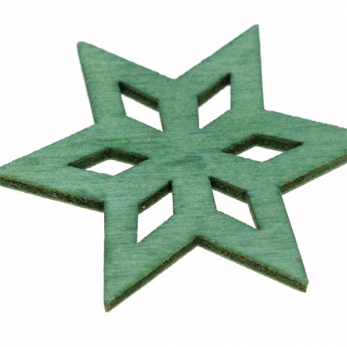 Floristik24 Scatter decoration wooden star green mix 4cm 72 pcs