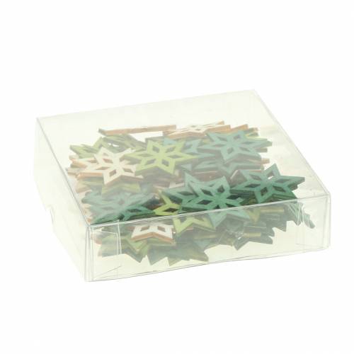 Floristik24 Scatter decoration wooden star green mix 4cm 72 pcs