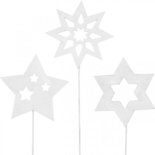 Floristik24 Flower stick stars, Advent, flower decoration, wooden stars natural, white, gold glitter L27/28.5cm 18 pcs