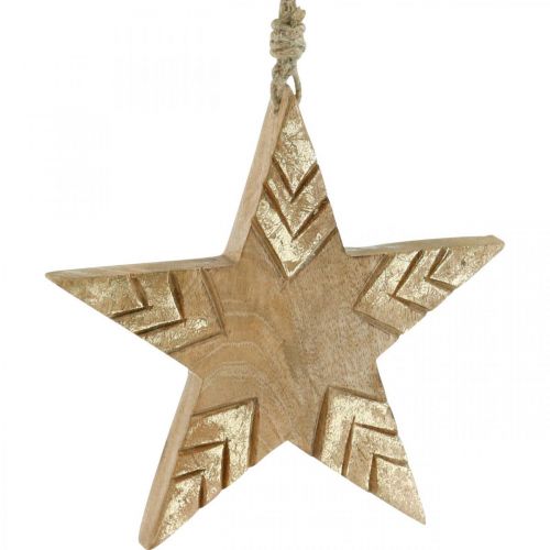 Product Star Mango Wood Natural, Golden Wooden Star Christmas 19,5cm 3 pcs