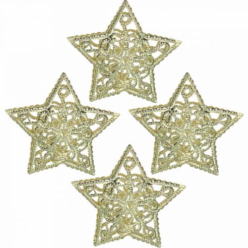 Scatter decoration stars, light chain attachment, Christmas, metal decoration golden Ø6cm 20 pieces
