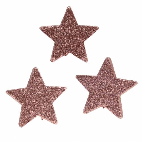 Star with glitter sprinkle decoration 6.5cm pink 36pcs