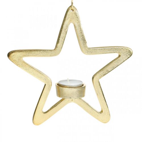 Floristik24 Decorative star tealight holder for hanging metal golden 20cm