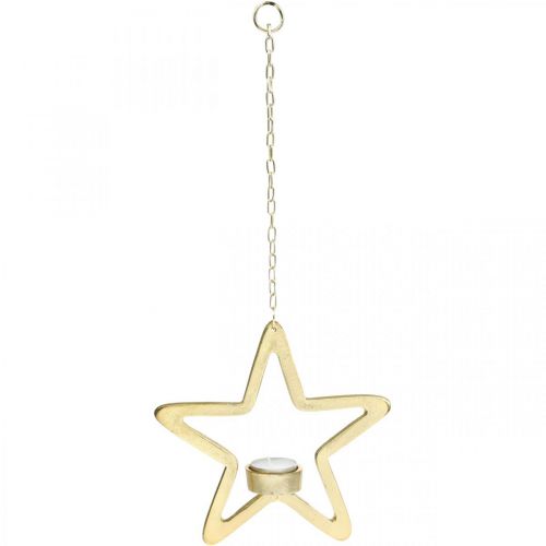 Product Decorative star tealight holder for hanging metal golden 20cm