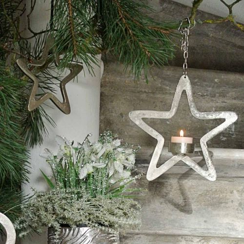 Product Decorative star to hang tealight holder metal silver 20cm