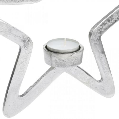 Product Decorative star tealight holder metal for hanging silver 24cm