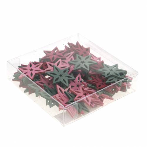 Floristik24 Scatter decoration star pink, grey assorted wood 4cm 72 pcs