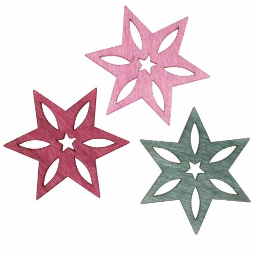 Scattered decoration star pink, gray assorted wood 4cm 72p