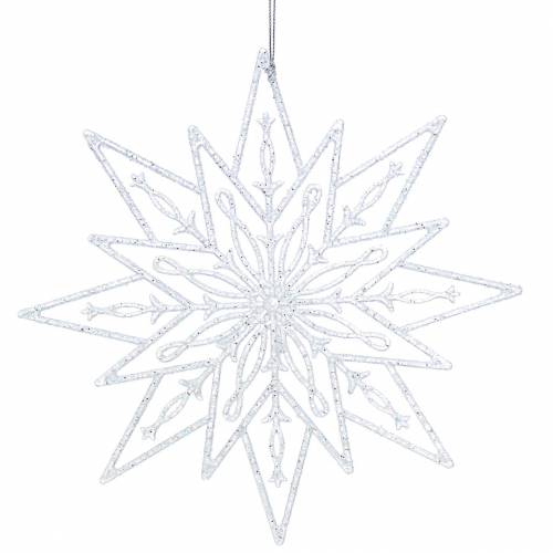 Decorative ice star to hang transparent, glitter 24.5cm 6pcs