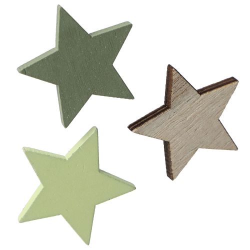 Star decoration wooden stars scatter natural green Ø3.5cm 72 pcs