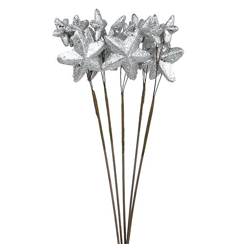 Floristik24 Stars on the stick silver 60cm 5pcs.