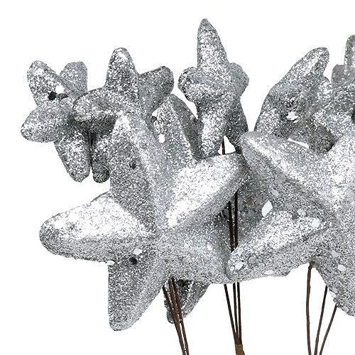 Floristik24 Stars on the stick silver 60cm 5pcs.