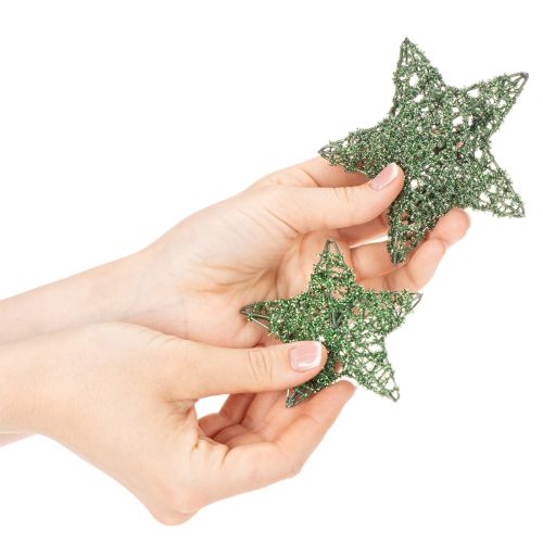 Decorative green wire star set, two sizes, 10cm, 12 pieces | Floristik24.ie