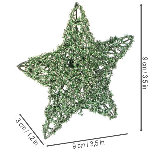 Decorative green wire star set, two sizes, 10cm, 12 pieces | Floristik24.ie