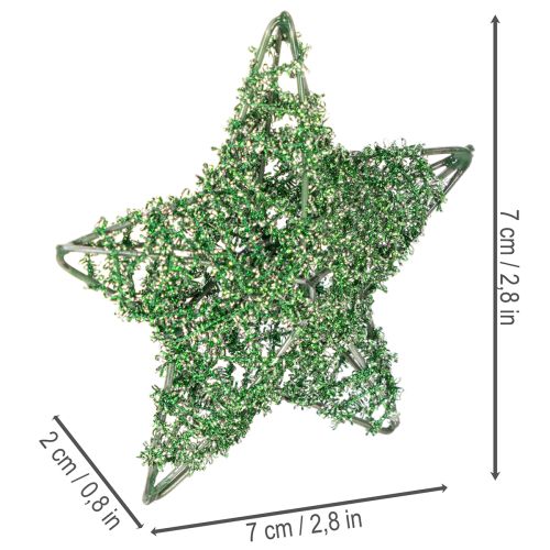 Decorative green wire star set, two sizes, 10cm, 12 pieces | Floristik24.ie