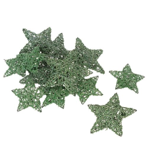 Decorative green wire star set, two sizes, 10cm, 12 pieces | Floristik24.ie