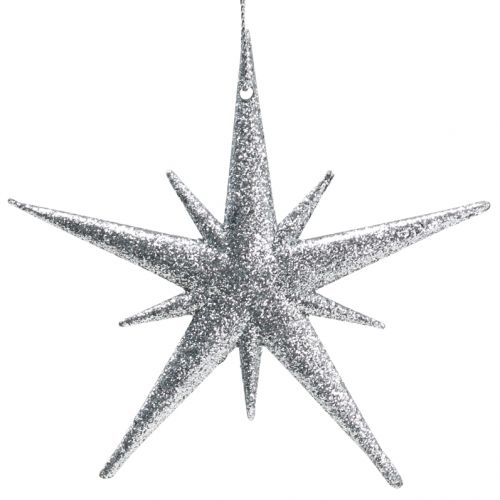Floristik24 Glitter star to hang silver 13cm 12pcs