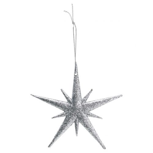 Product Glitter star to hang silver 13cm 12pcs