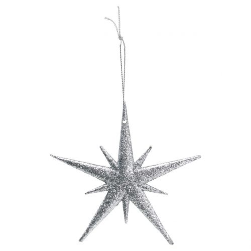 Floristik24 Glitter star to hang silver 13cm 12pcs