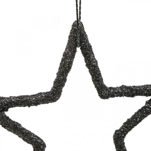 Product Christmas decoration star pendant black glitter 7.5cm 40p