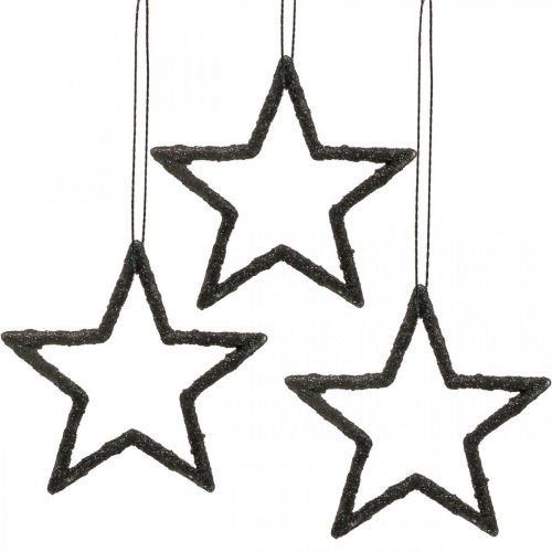 Product Christmas decoration star pendant black glitter 7.5cm 40p