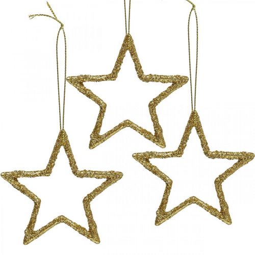Floristik24 Christmas decoration star pendant golden glitter 7.5cm 40p