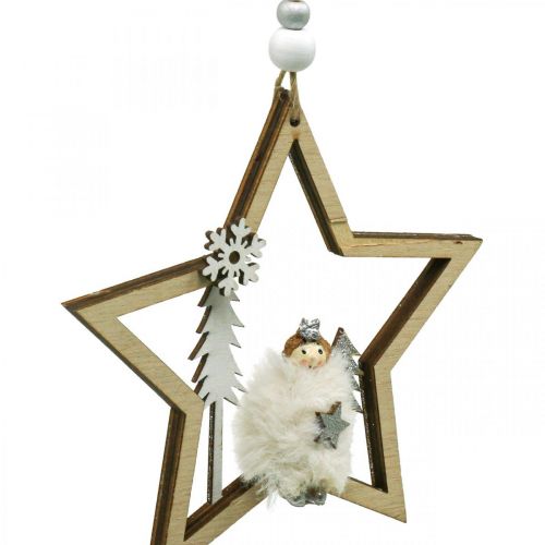 Product Christmas decoration star wooden deco hanger Ø13.5cm 4pcs