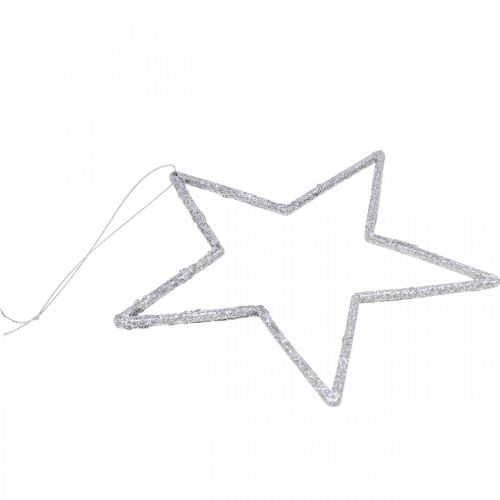 Product Christmas Decoration Star Pendant Silver Glitter 17.5cm 9 pcs