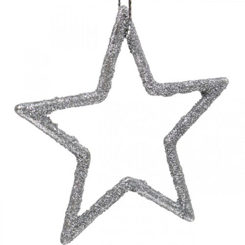 Product Christmas decoration star pendant silver glitter 7.5cm 40p