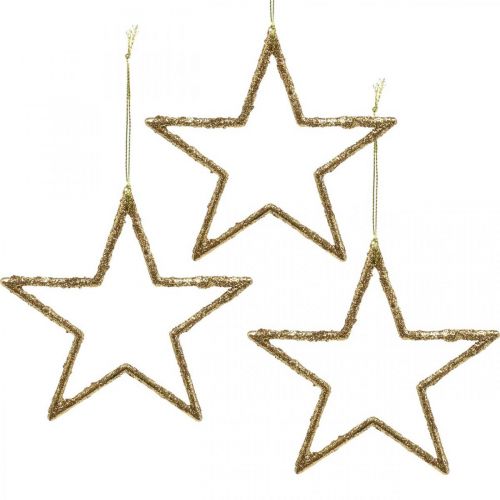Floristik24 Glitter stars, advent decorations, star decorations to hang, Christmas decorations golden 11.5 × 12cm 12pcs