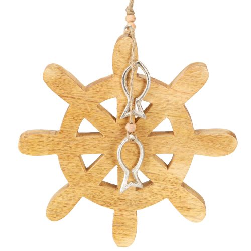 Steering Wheel Wood Decoration Natural Fish Silver Hanging Ø21.5cm
