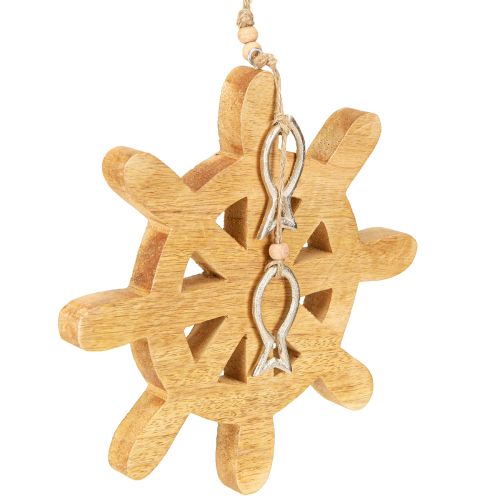 Product Steering Wheel Wood Decoration Natural Fish Silver Hanging Ø21.5cm