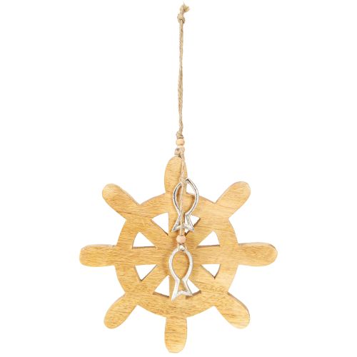 Product Steering Wheel Wood Decoration Natural Fish Silver Hanging Ø21.5cm