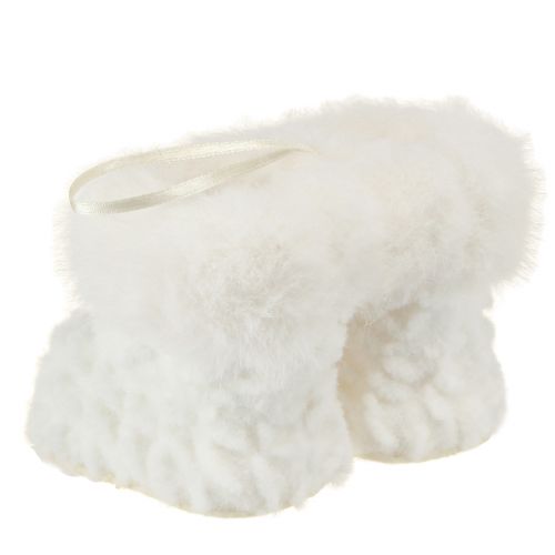Product Boots with fur booties Christmas tree decoration white 7cm 2pcs