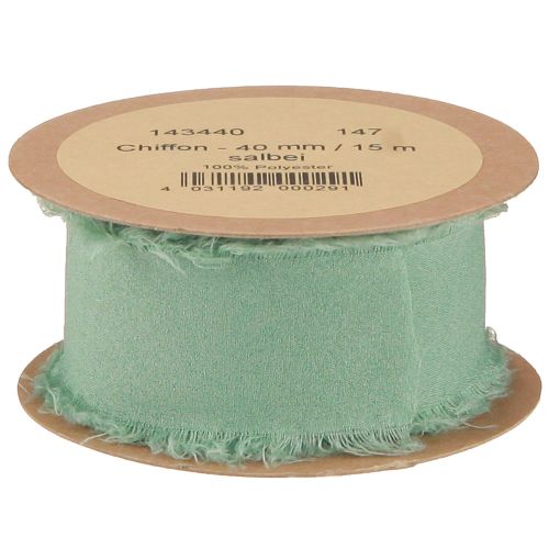 Product Fabric ribbon decorative ribbon with fringes sage green 40mm 15m