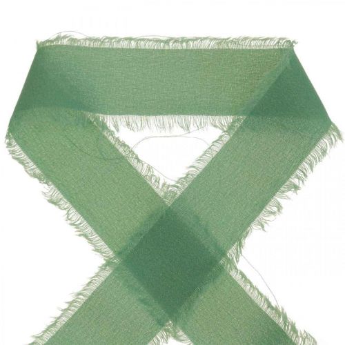 Fabric ribbon deco ribbon with fringes sage green 40mm 15m