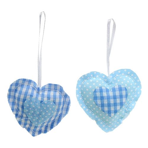 Floristik24 Fabric hangers heart shape 7cm 12pcs blue, white