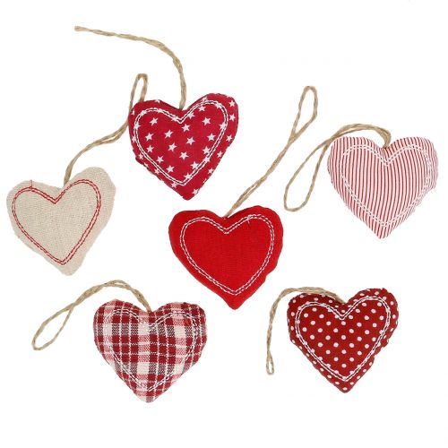 Floristik24 Fabric heart mix for hanging red, white, nature 6cm 6pcs