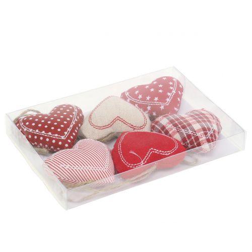 Floristik24 Fabric heart mix for hanging red, white, nature 6cm 6pcs
