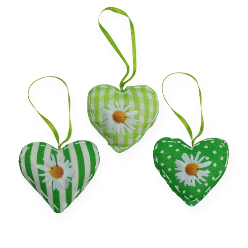 Fabric hearts to hang green 5cm 6pcs