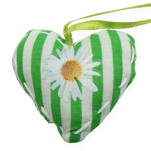 Product Fabric hearts to hang green 5cm 6pcs