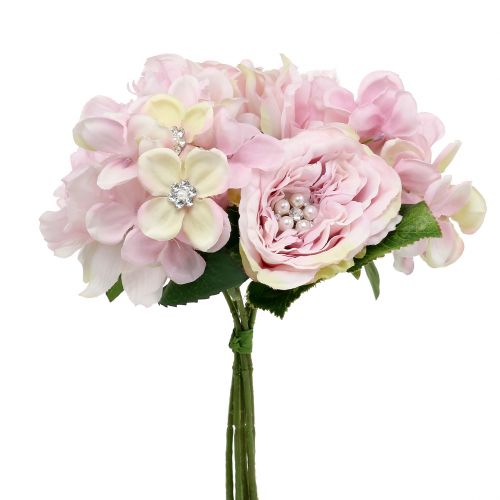 Product Vintage decorative bouquet in pink with pearls and crystals for weddings, table decorations, approx. 29cm