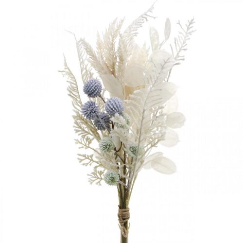 Silver leaf globe thistle fern artificial flowers cream 56cm bunch